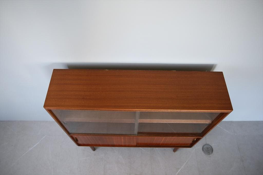 英国アンティークチーク古木キャビネット/木製本棚/食器棚/飾り棚(92-41)