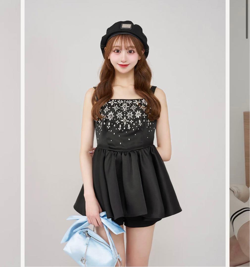 新品タグ付き ブラック ダーリッチ ジュエリーフレアチュニック 黒 フリー F