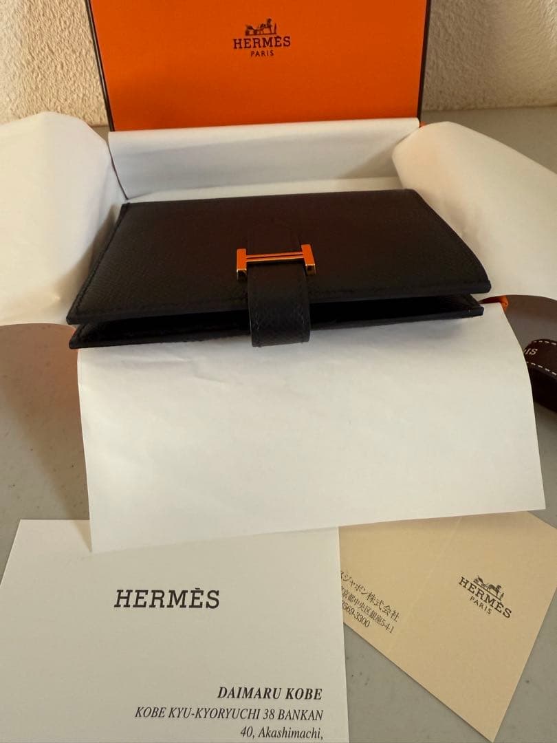 あり✨超美品✨HERMES べアンコンパクト ブラック 金具ゴールド