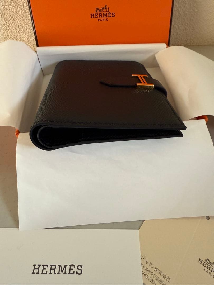 あり✨超美品✨HERMES べアンコンパクト ブラック 金具ゴールド