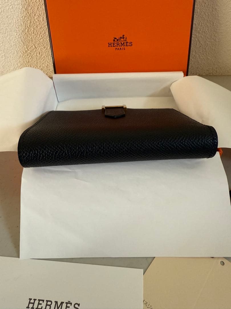 あり✨超美品✨HERMES べアンコンパクト ブラック 金具ゴールド