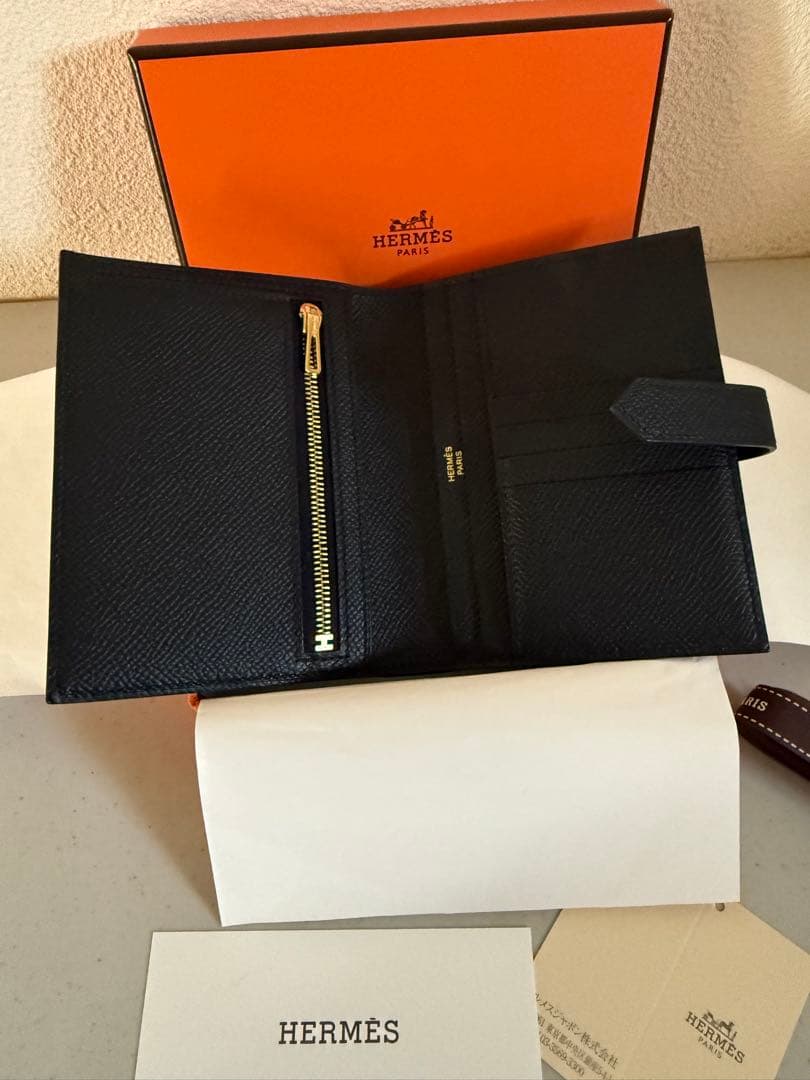 あり✨超美品✨HERMES べアンコンパクト ブラック 金具ゴールド