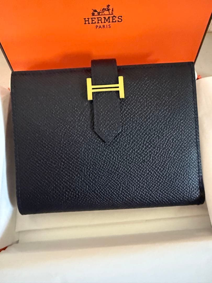 あり✨超美品✨HERMES べアンコンパクト ブラック 金具ゴールド
