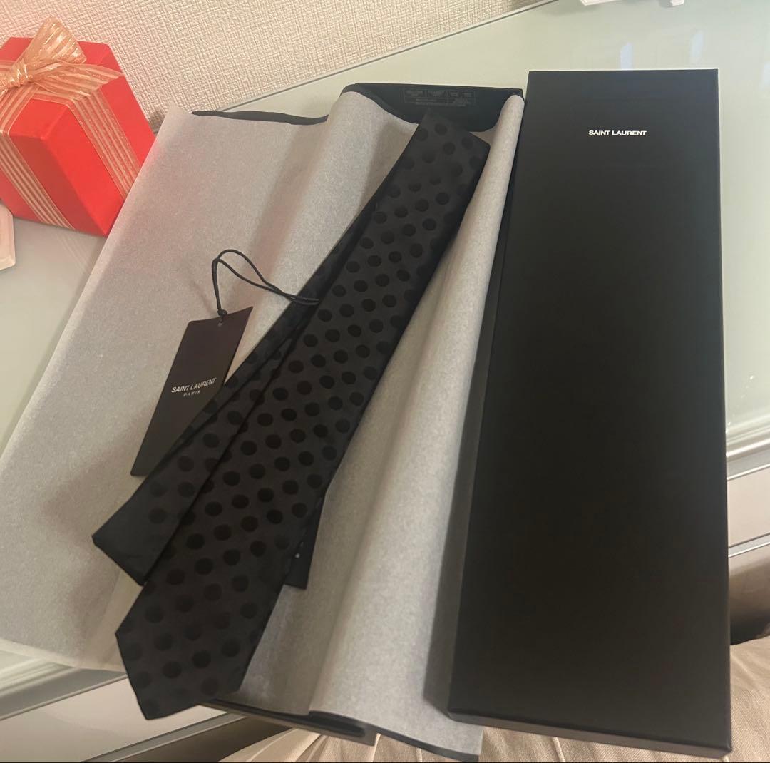 サンローラン　ナロータイ　ネクタイ　極美品　ブラック　ドット