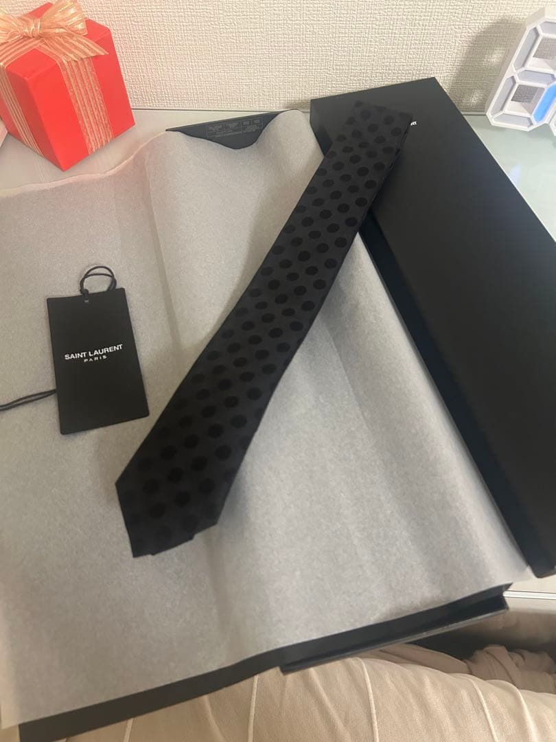 サンローラン　ナロータイ　ネクタイ　極美品　ブラック　ドット