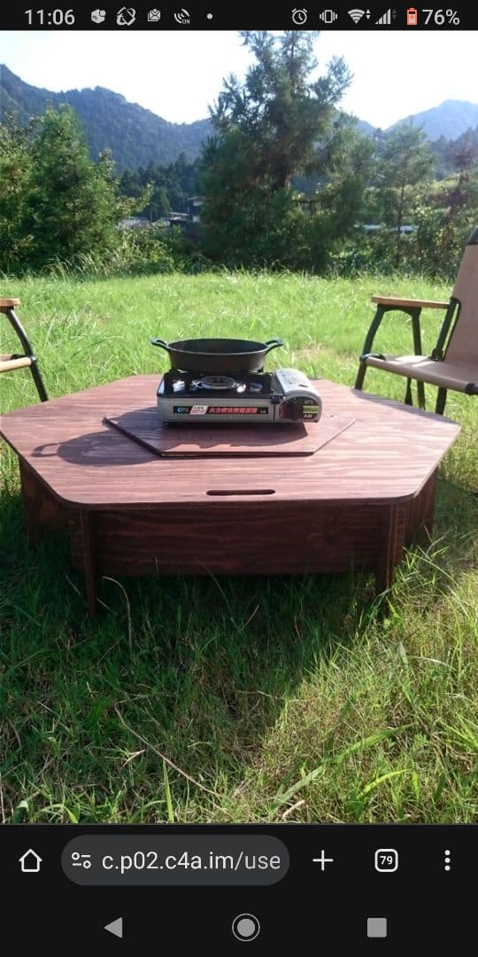 焚き火　ヘキサ　木製八角形アウトドアテーブル