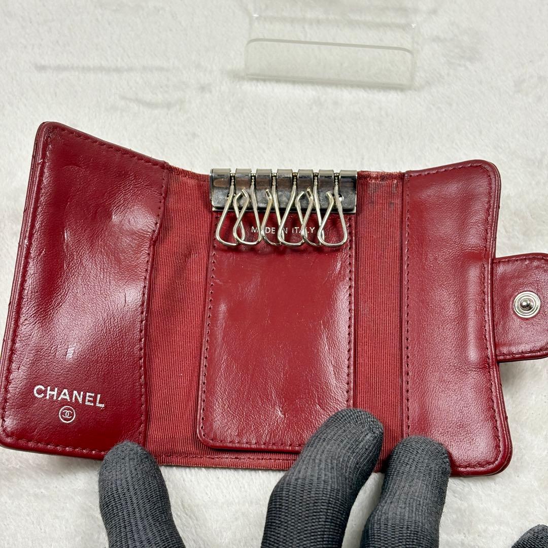 正規品 CHANEL マトラッセ ラムレザー シルバー金具 キーケース レッド
