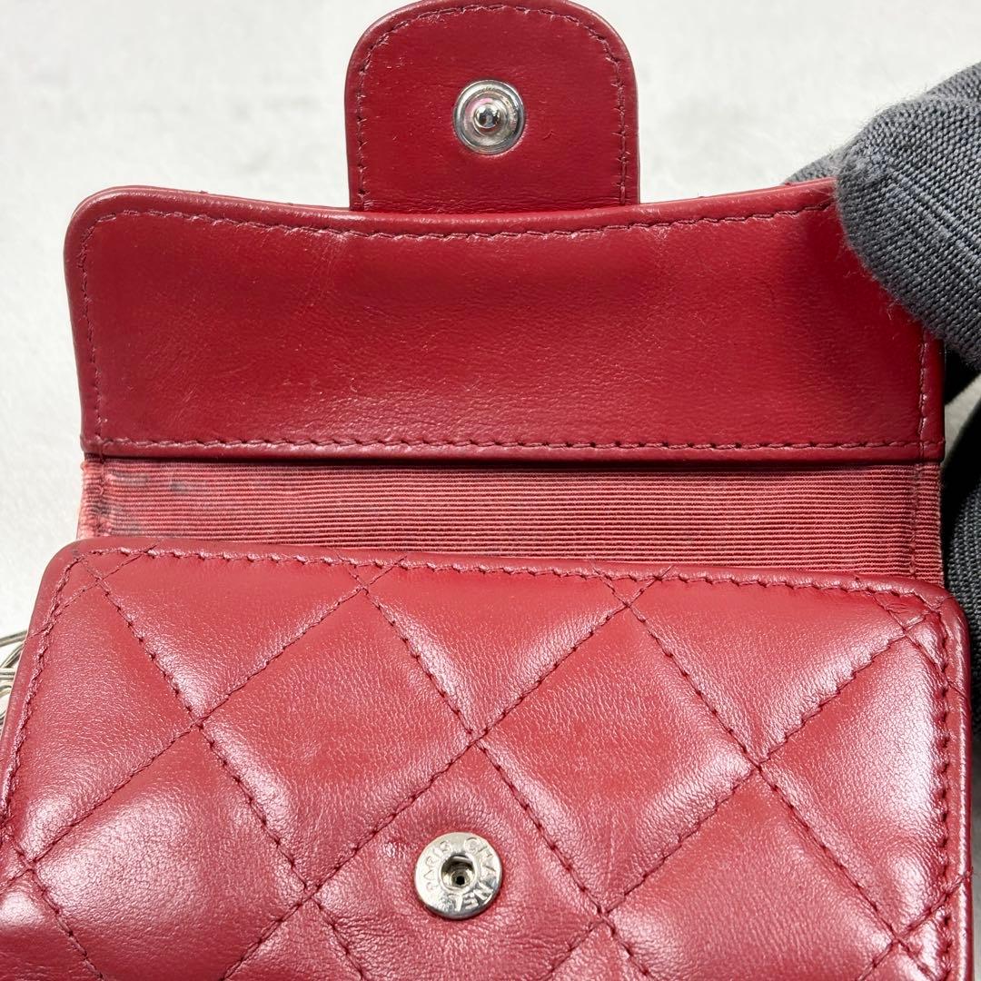 正規品 CHANEL マトラッセ ラムレザー シルバー金具 キーケース レッド