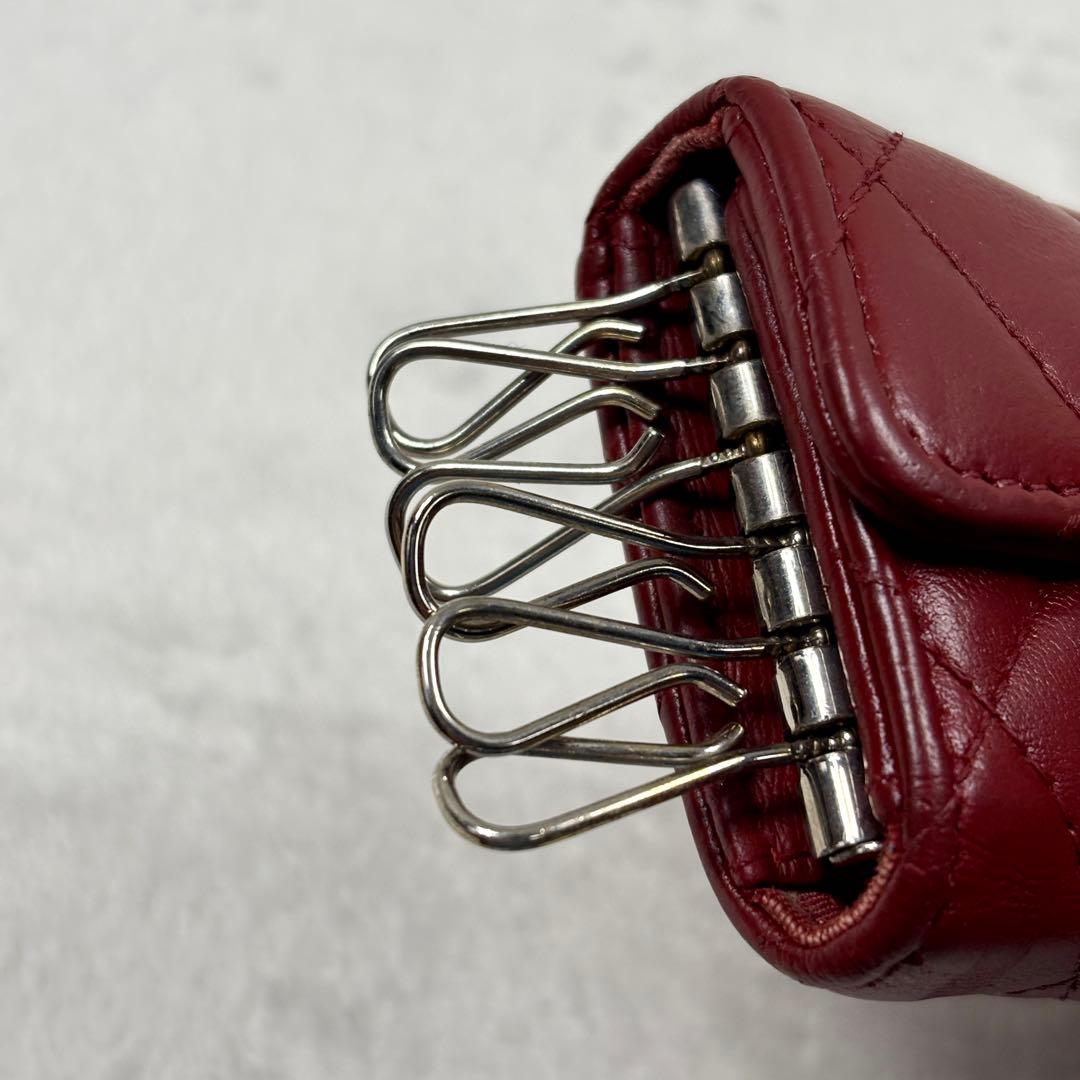 正規品 CHANEL マトラッセ ラムレザー シルバー金具 キーケース レッド