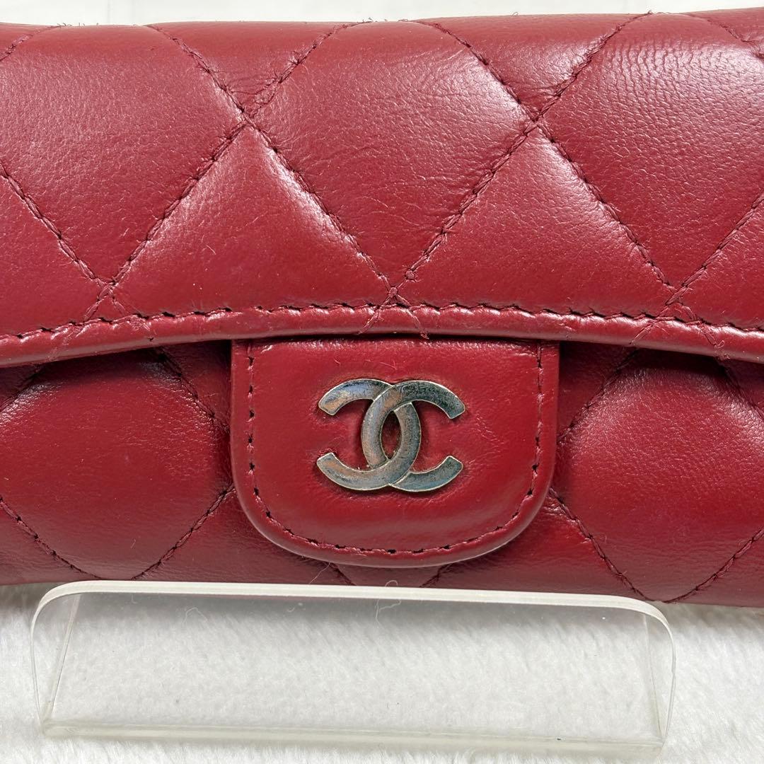 正規品 CHANEL マトラッセ ラムレザー シルバー金具 キーケース レッド