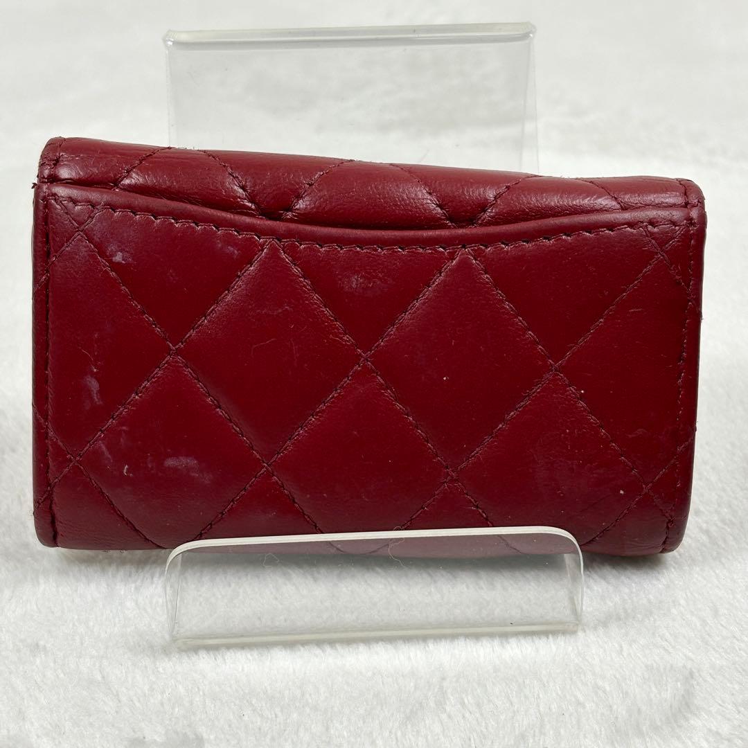 正規品 CHANEL マトラッセ ラムレザー シルバー金具 キーケース レッド
