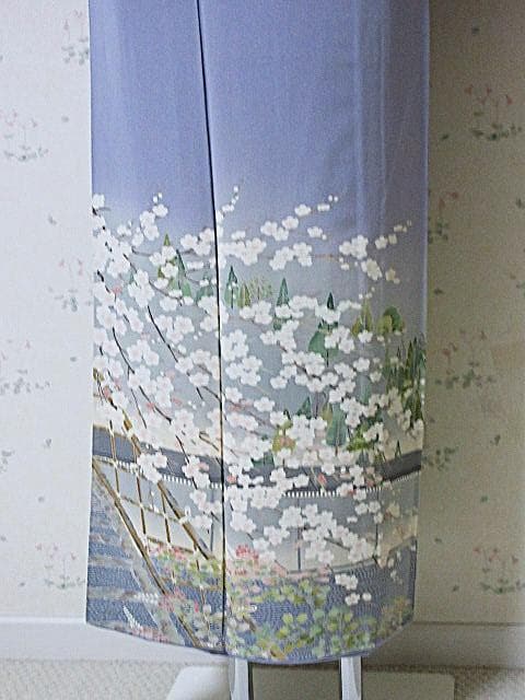 訪問着：美品：白梅と石庭と森：ブルーグレー：袷正絹：P8