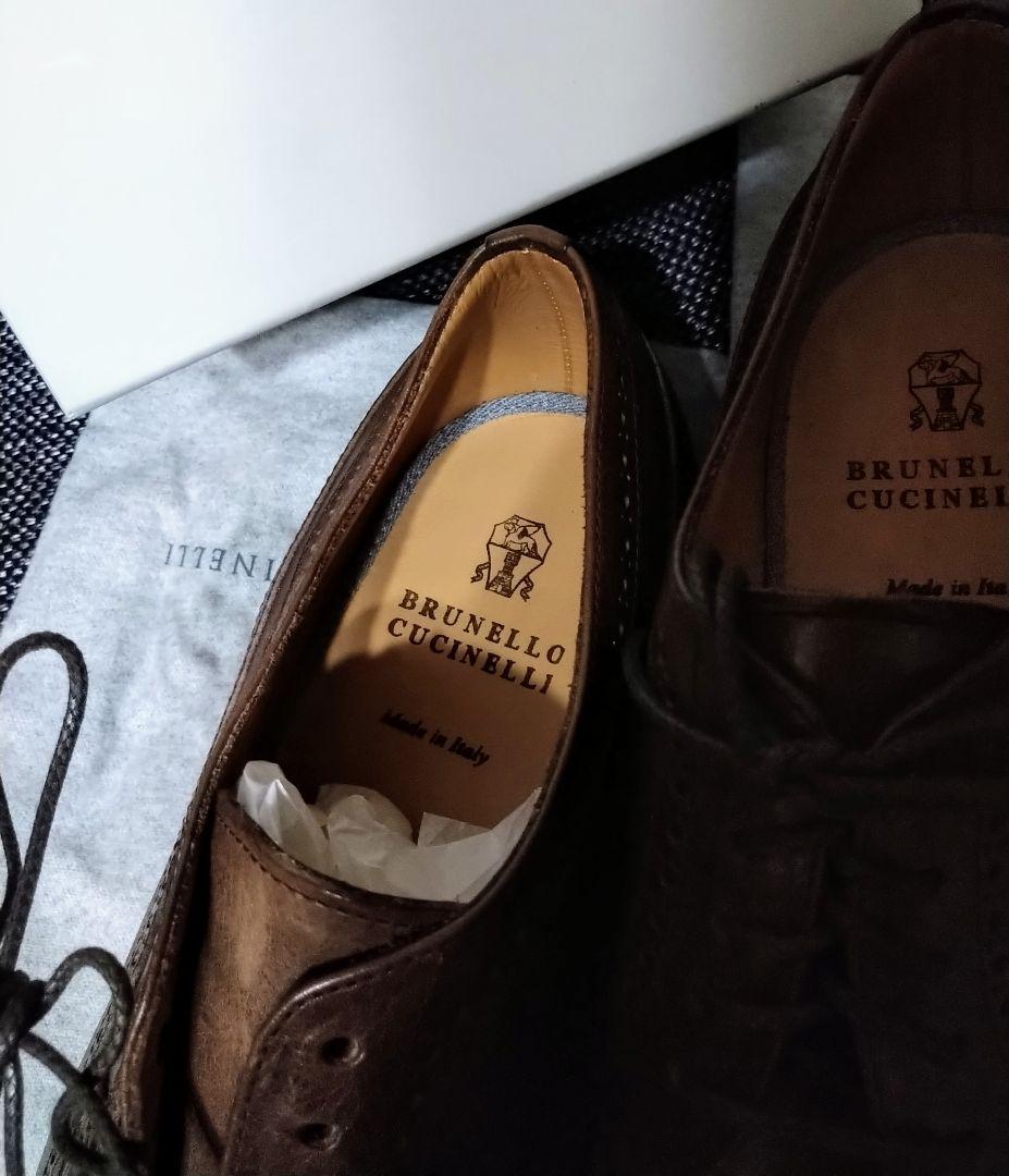 ■新品24万!ブルネロクチネリ／カーフレザーダービーシューズ 44（29cm）茶