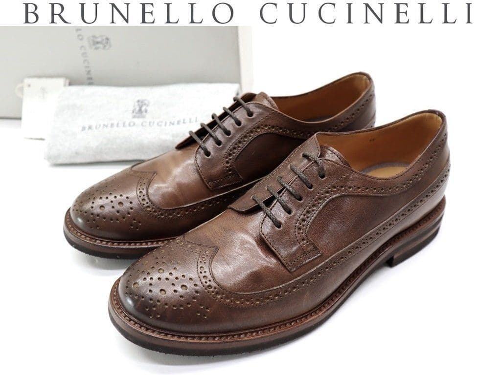 ■新品24万!ブルネロクチネリ／カーフレザーダービーシューズ 44（29cm）茶