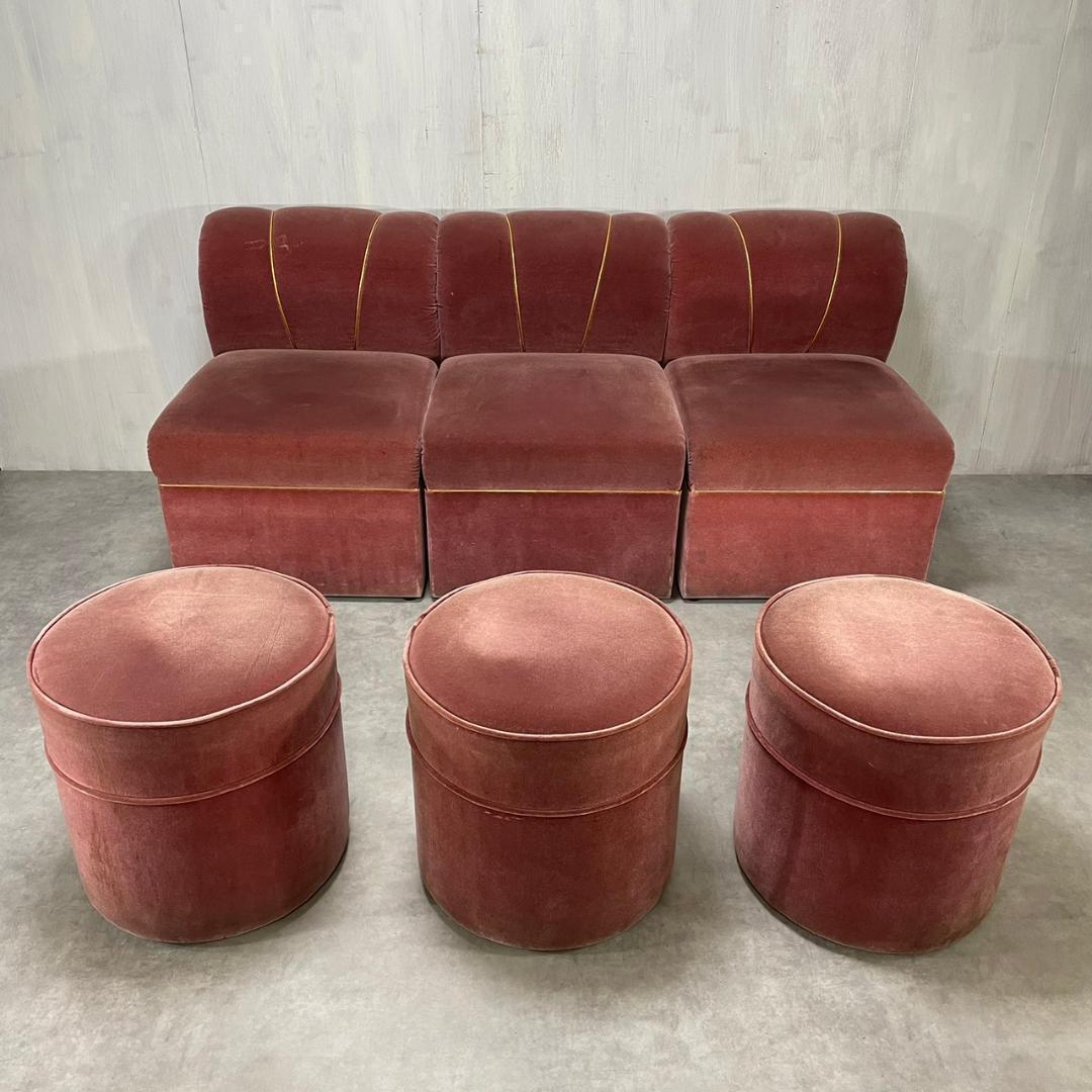 TiTi！ヴィンテージ モケット ピンクパープル スツール 業務用 レトロ