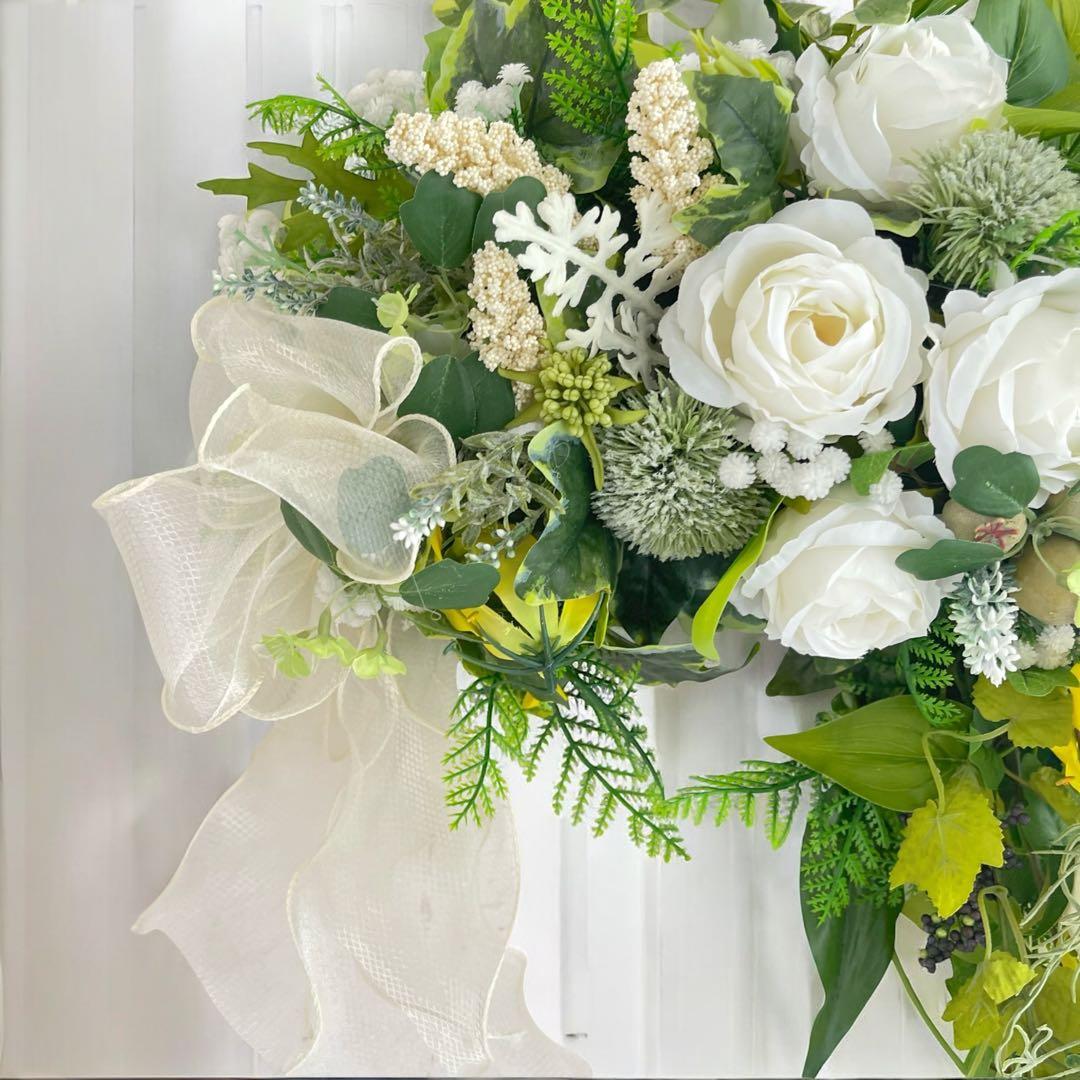 光触媒フラワー 特大サイズの初夏のアーチリース／グリーン×ホワイトのリース