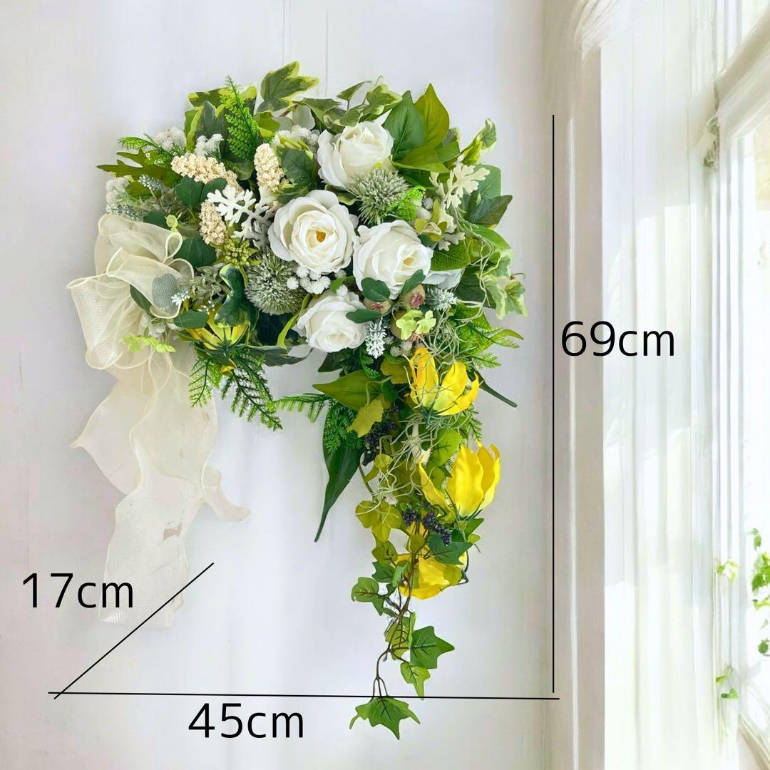 光触媒フラワー 特大サイズの初夏のアーチリース／グリーン×ホワイトのリース