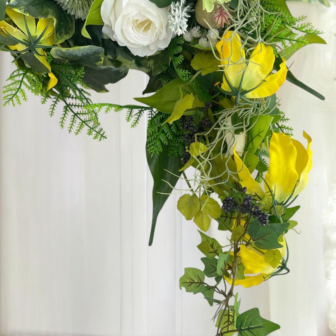 光触媒フラワー 特大サイズの初夏のアーチリース／グリーン×ホワイトのリース