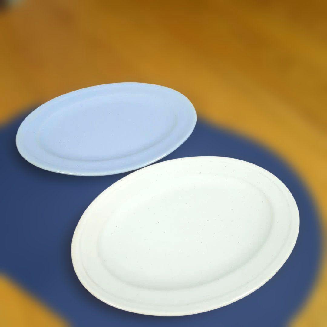 awabiware アイボリー・ブルー2枚楕円形平皿岡本純一新品未使用