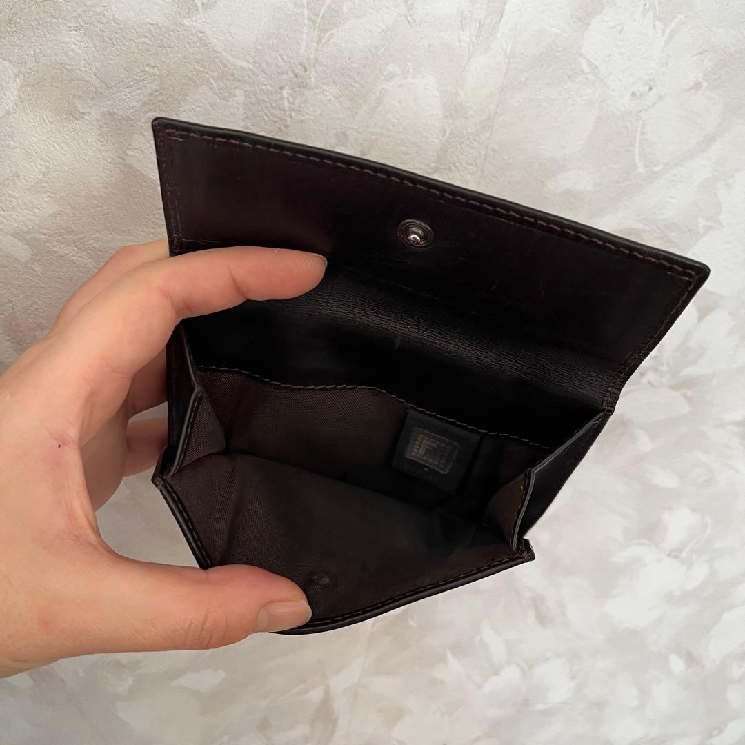 美品 FENDI フェンディ ズッカ柄×レザー 二つ折り財布 ミニ財布