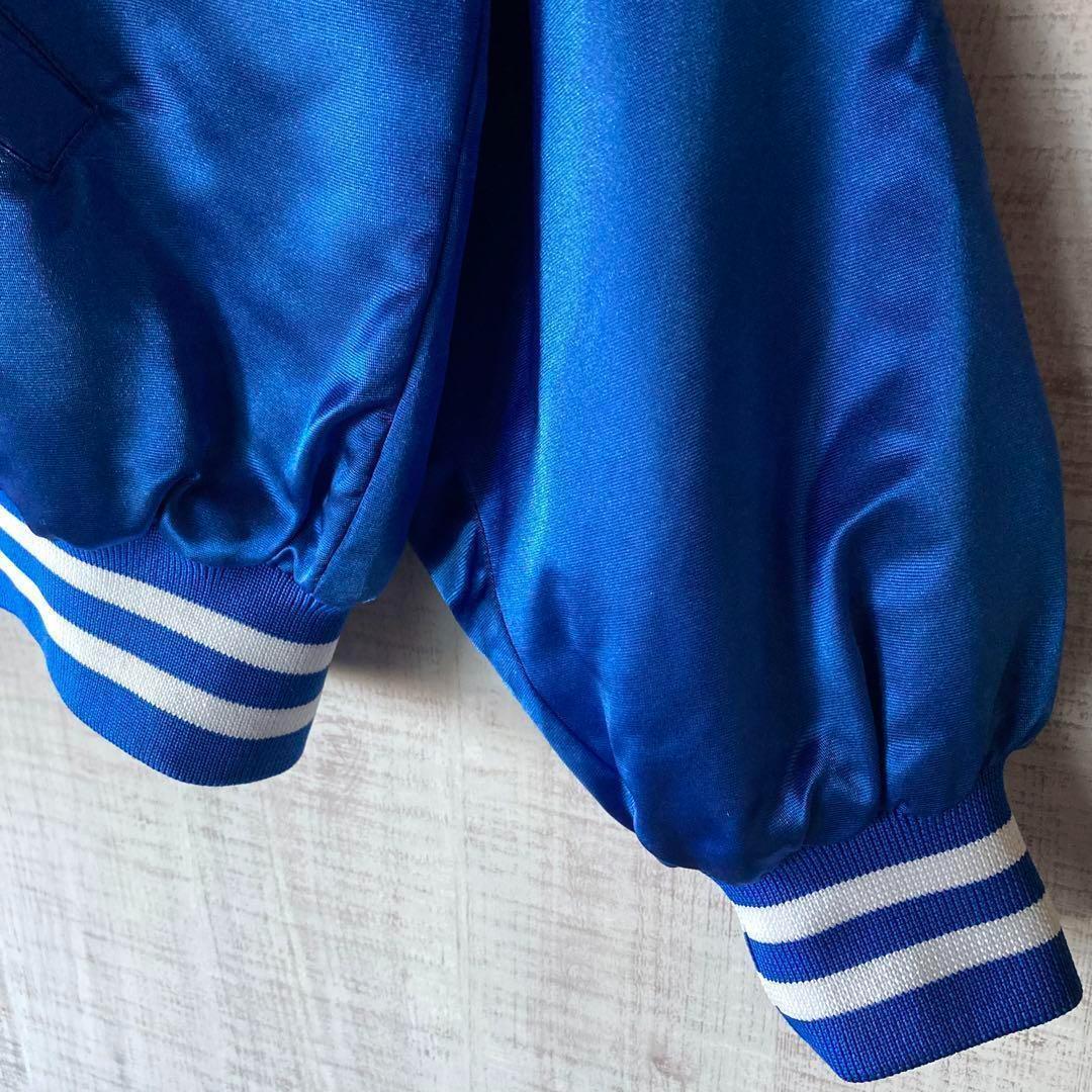 美品 KEBOZケボズ サテン スタジャン 青 ビッグロゴ 裏地キルティング M