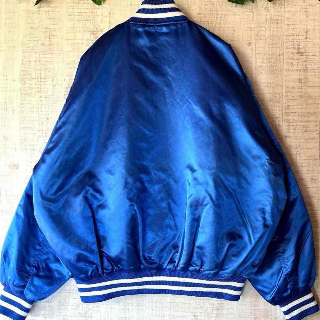 美品 KEBOZケボズ サテン スタジャン 青 ビッグロゴ 裏地キルティング M