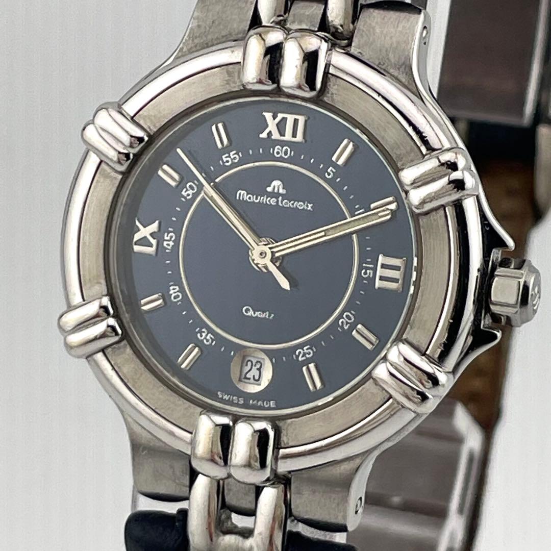 【稼働】モーリスラクロア　カリプソ　デイト　腕時計　青文字盤　ローマン　純正