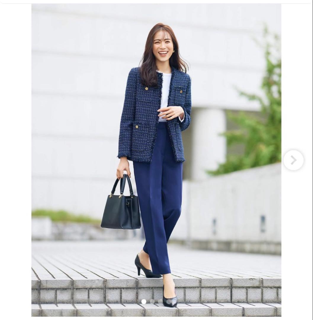 美品 PLST プラステ ツイードジャケット ネイビー 入卒園式入学式卒業式 M