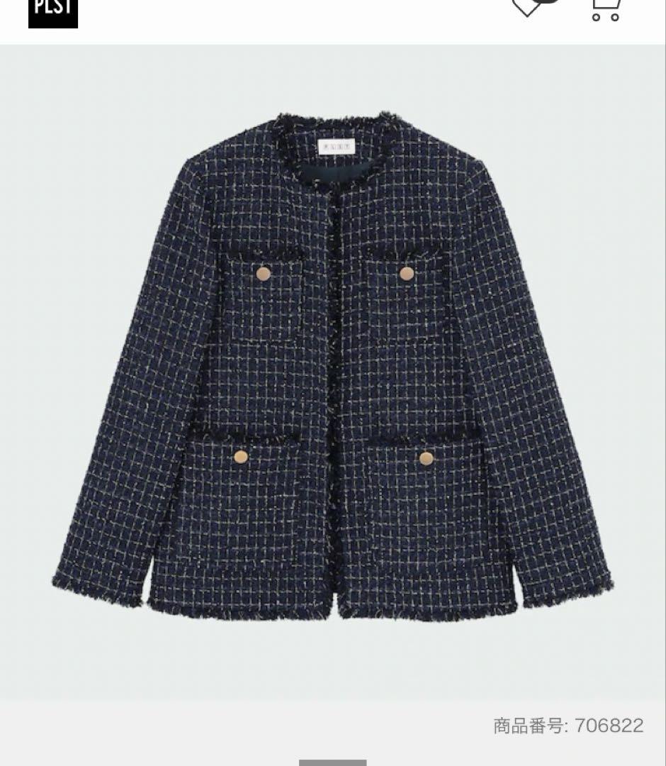 美品 PLST プラステ ツイードジャケット ネイビー 入卒園式入学式卒業式 M