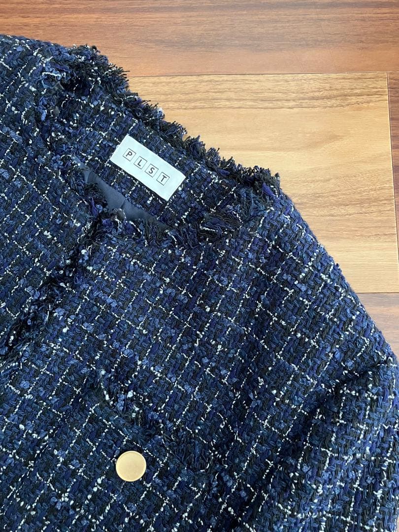 美品 PLST プラステ ツイードジャケット ネイビー 入卒園式入学式卒業式 M