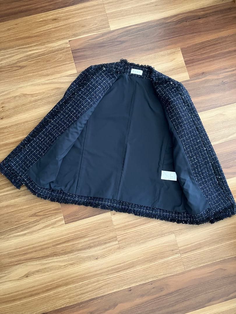 美品 PLST プラステ ツイードジャケット ネイビー 入卒園式入学式卒業式 M