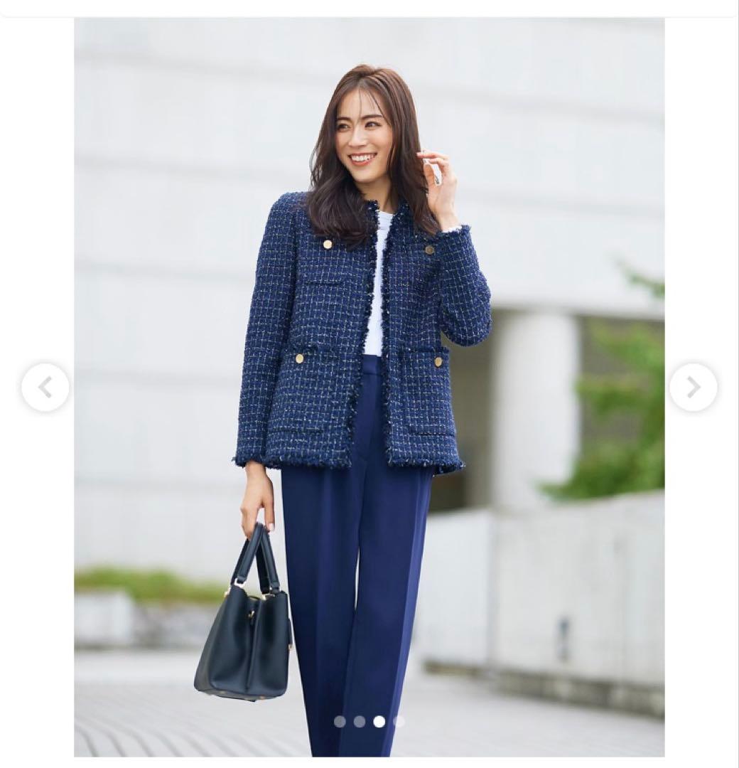 美品 PLST プラステ ツイードジャケット ネイビー 入卒園式入学式卒業式 M