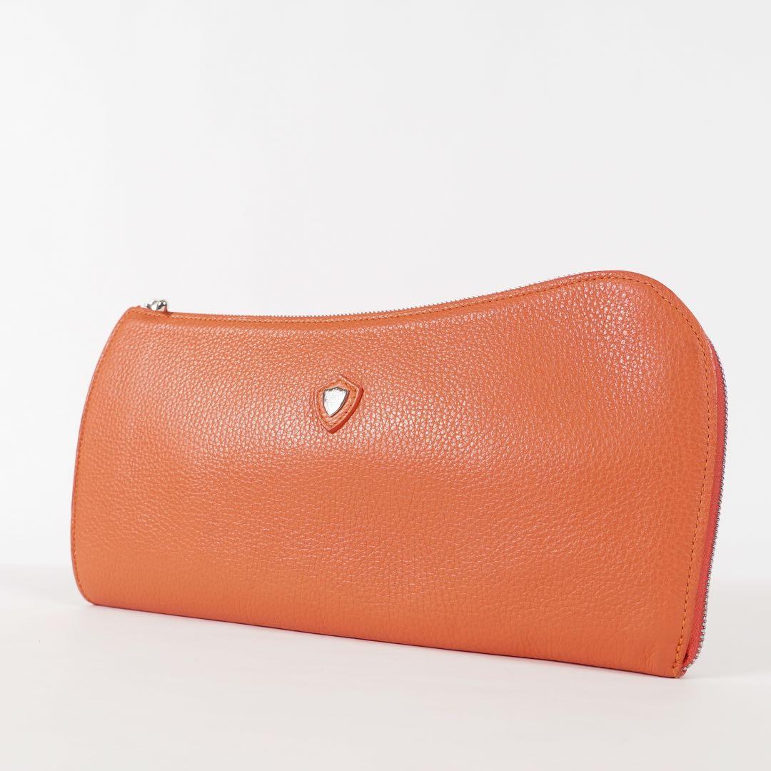 【美品✨】シャンボール・セリエ 長財布 ラウンドファスナー レザー オレンジ