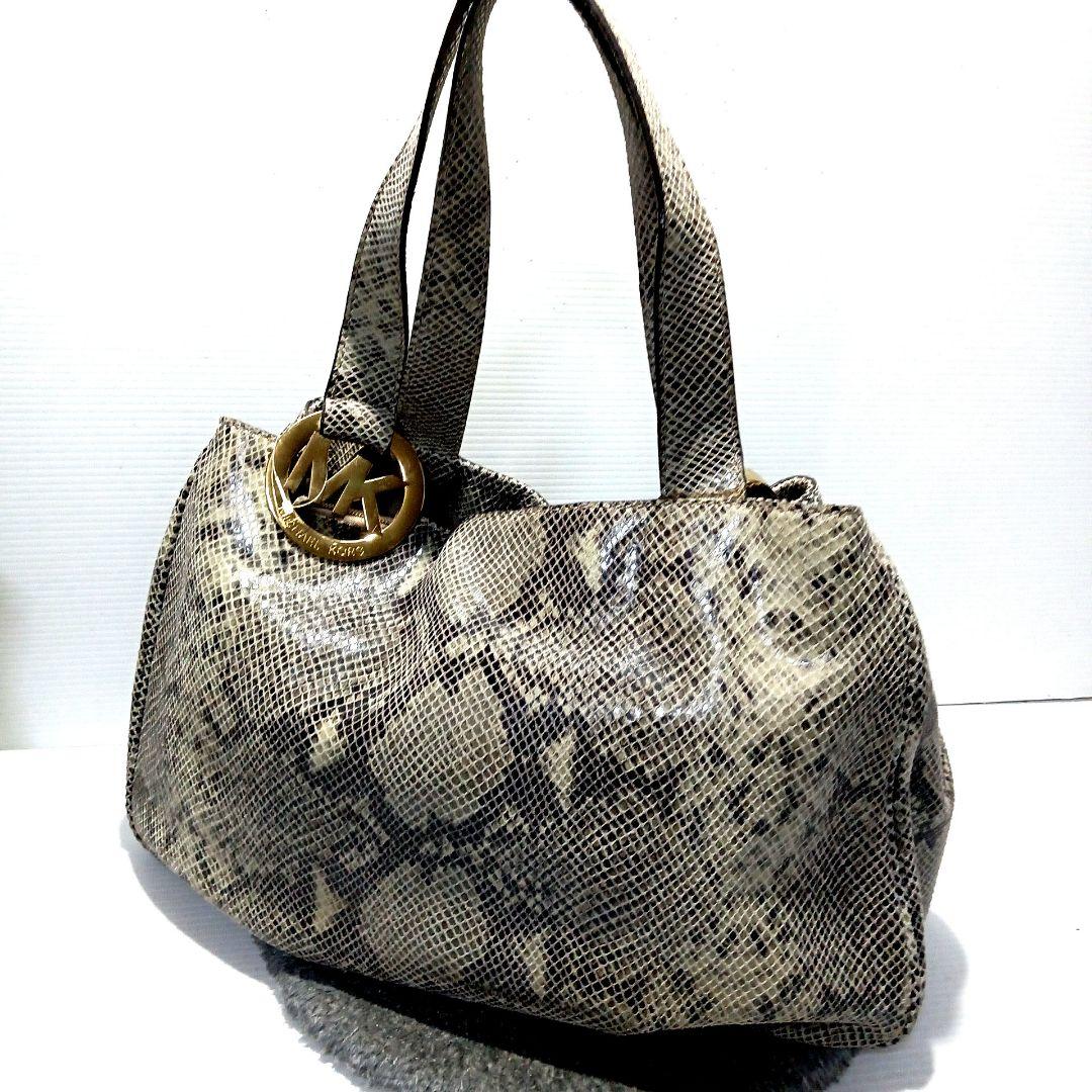 マイケルコース　パイソン本革レザー型押しトートゴールド金具　【未使用】