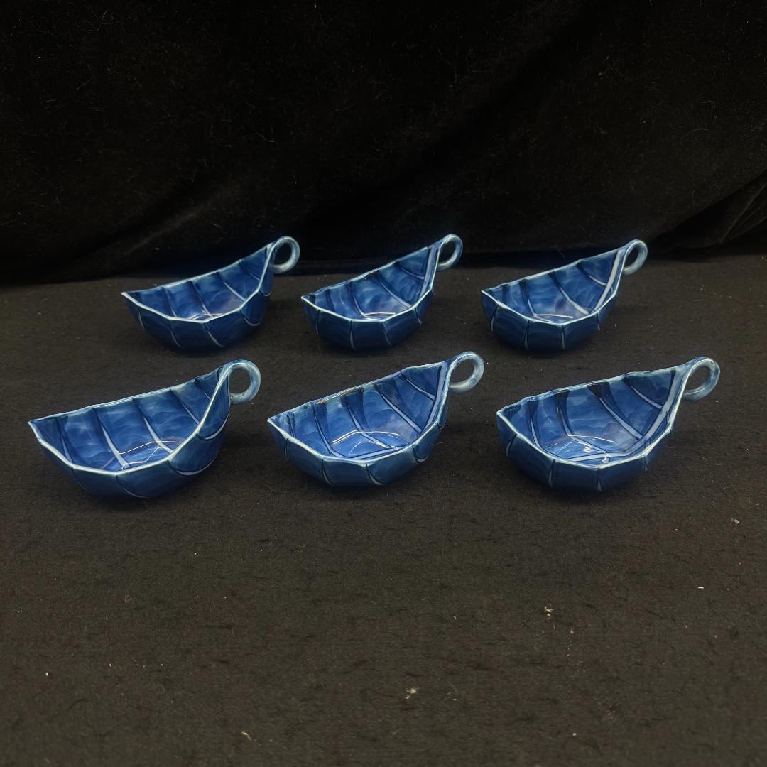 日本の名窯　源右衛門　染付濃文　葉形付出し揃　六客