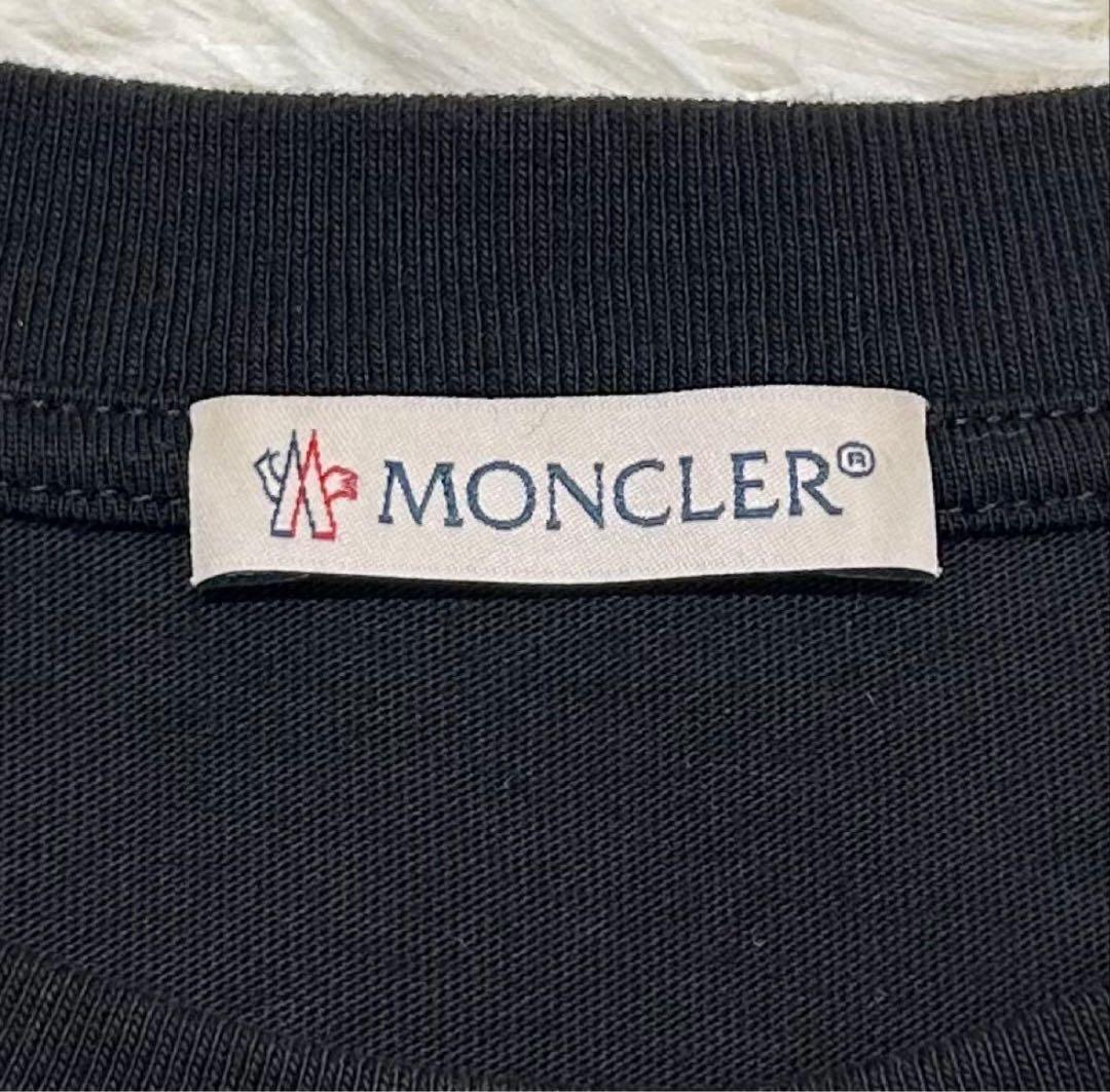 【極美品】モンクレール 刺繍ロゴ Tシャツ カットソー 半袖 黒 M