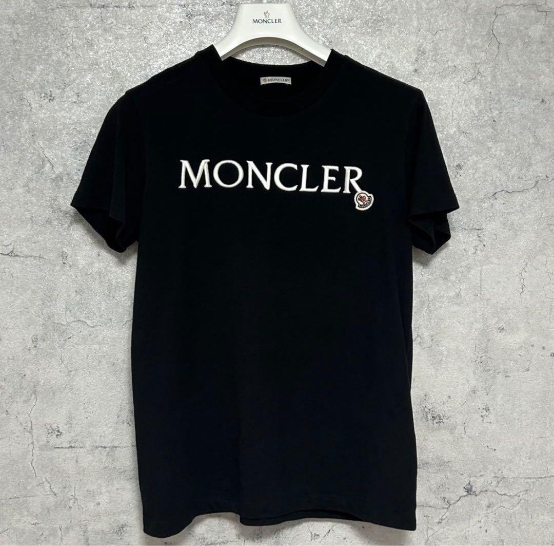 【極美品】モンクレール 刺繍ロゴ Tシャツ カットソー 半袖 黒 M