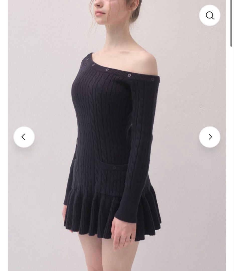 yilon ワンショルダーケーブルニットワンピース