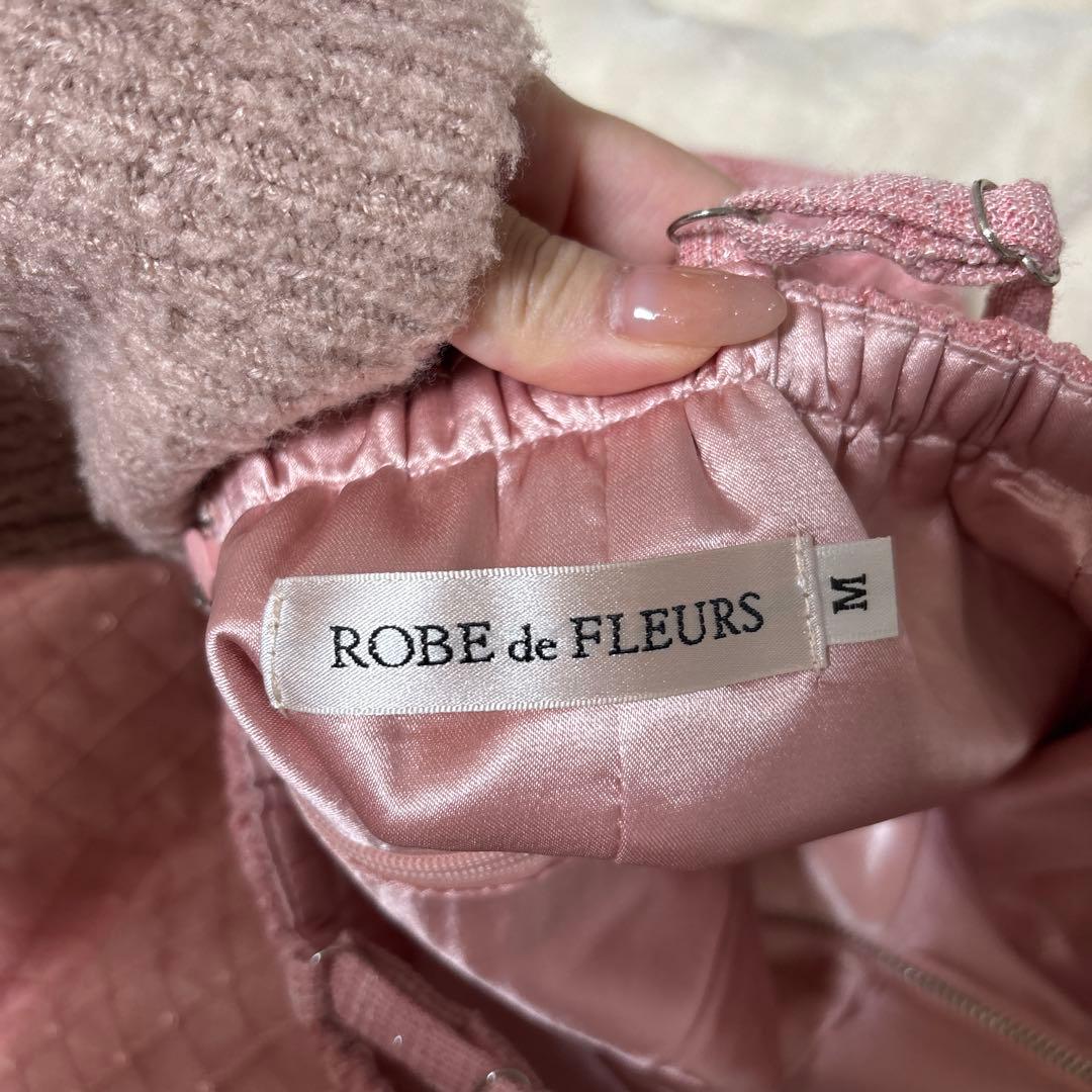 ROBEdeFLEURSショルダービジューフロントジッパーフレアミニキャバドレス