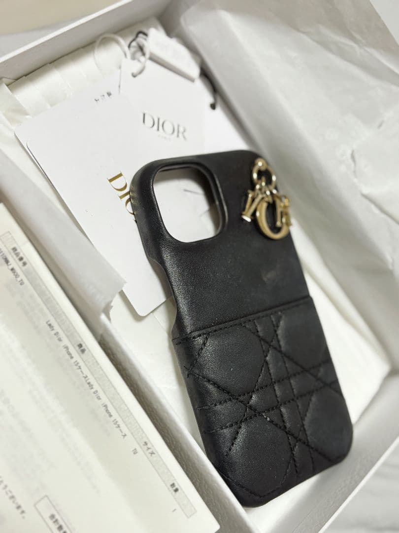 Dior ブラックレザー iPhone15ケース