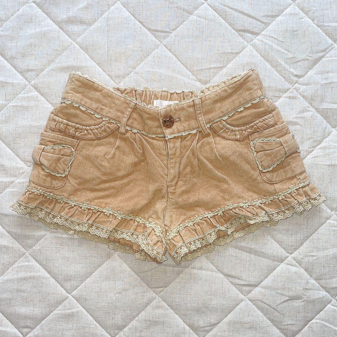 00s 希少 LIZLISA サイドリボン レースコーデュロイショートパンツ