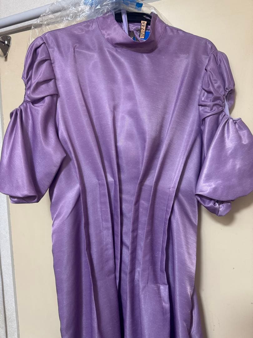 Ameri vintage ギャザースリーブウエストタックドレス　パープル