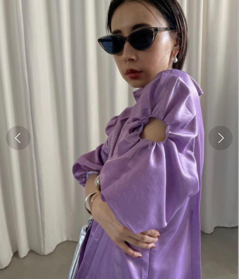 Ameri vintage ギャザースリーブウエストタックドレス　パープル