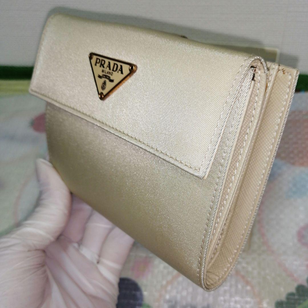 【未使用美品】 PRADA 三つ折り財布 テスート ゴールド ベージュ 三角ロゴ