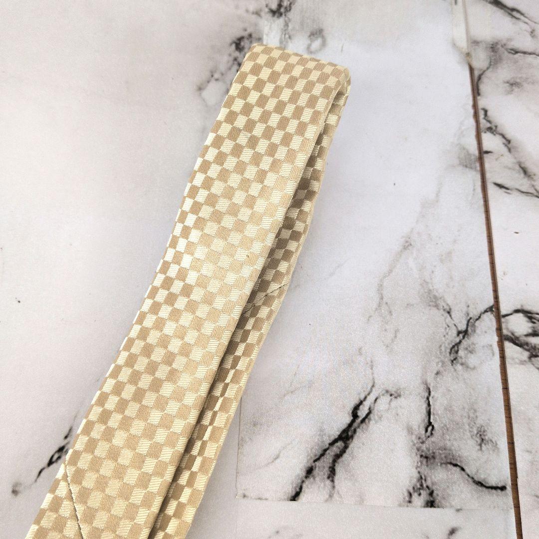 【極美品】ルイヴィトン☆ダミエ　LV刺繍　シャンパンゴールド　ネクタイ　メンズ