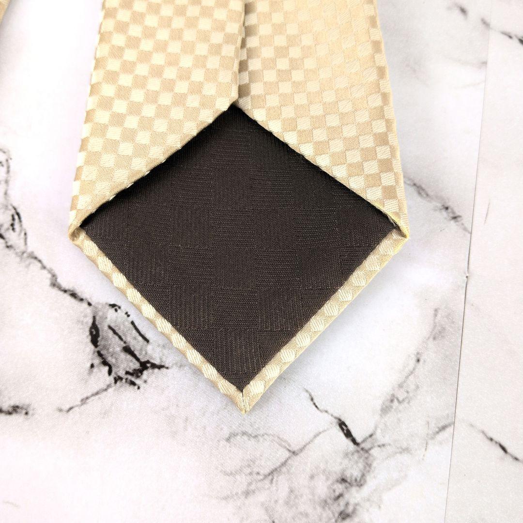 【極美品】ルイヴィトン☆ダミエ　LV刺繍　シャンパンゴールド　ネクタイ　メンズ