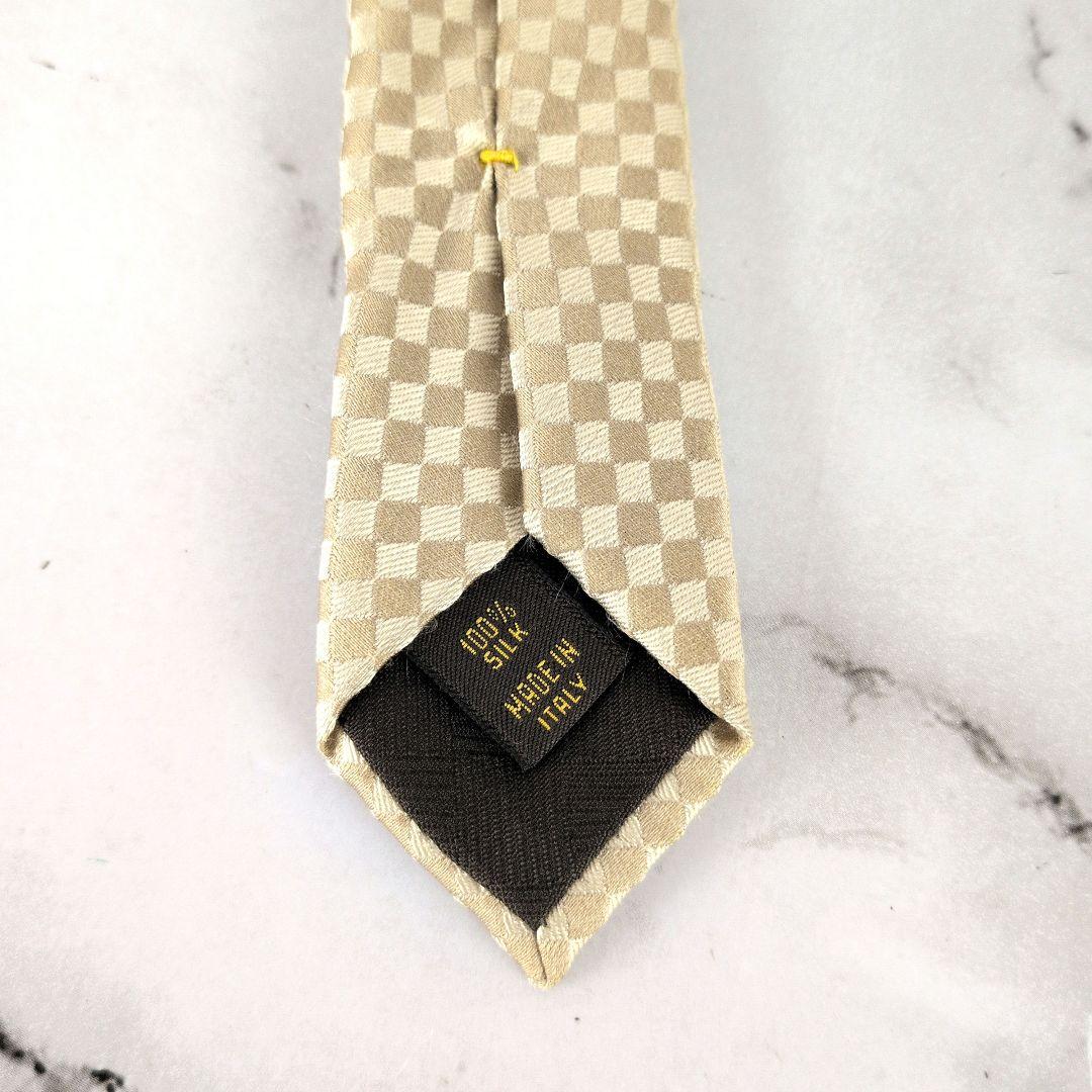 【極美品】ルイヴィトン☆ダミエ　LV刺繍　シャンパンゴールド　ネクタイ　メンズ