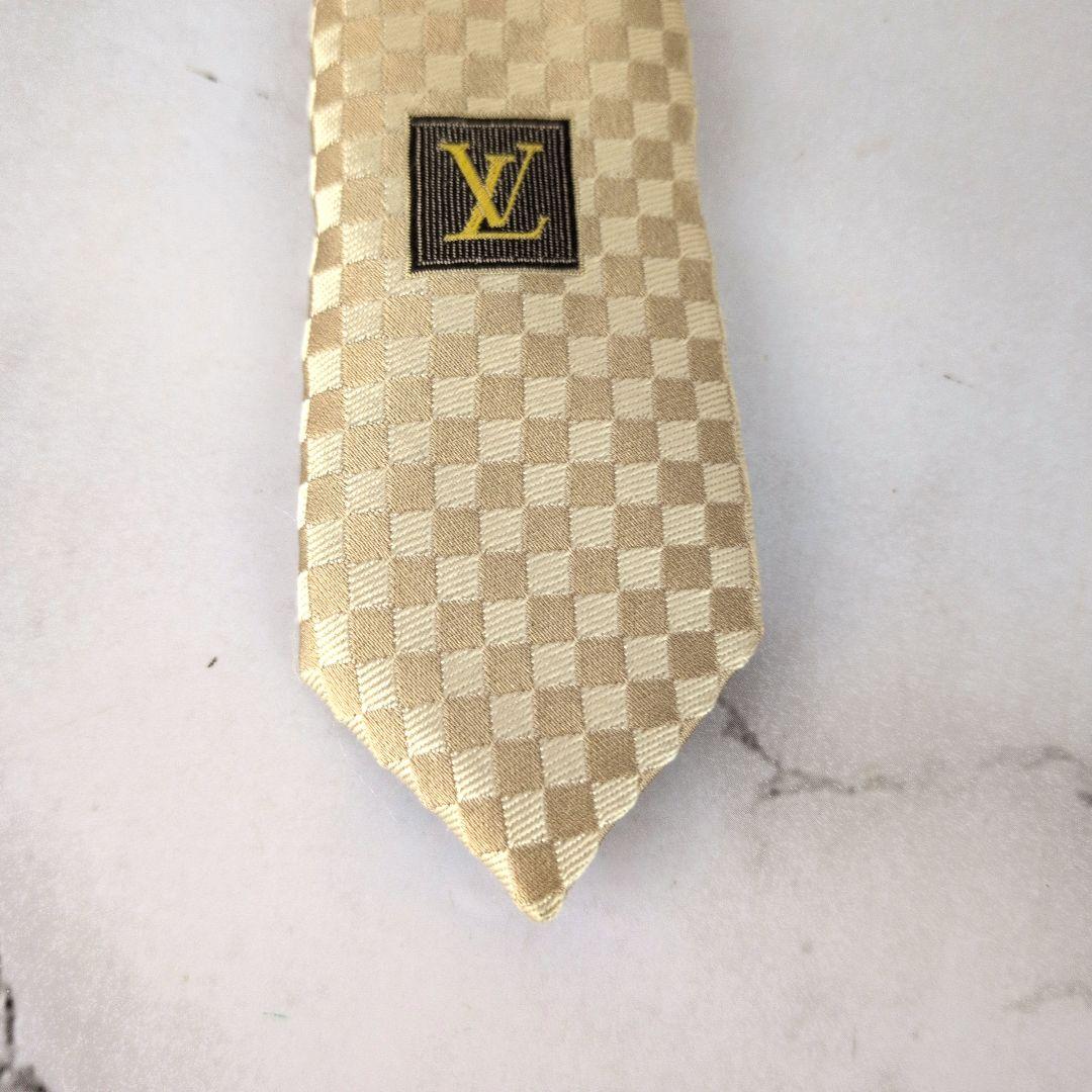 【極美品】ルイヴィトン☆ダミエ　LV刺繍　シャンパンゴールド　ネクタイ　メンズ