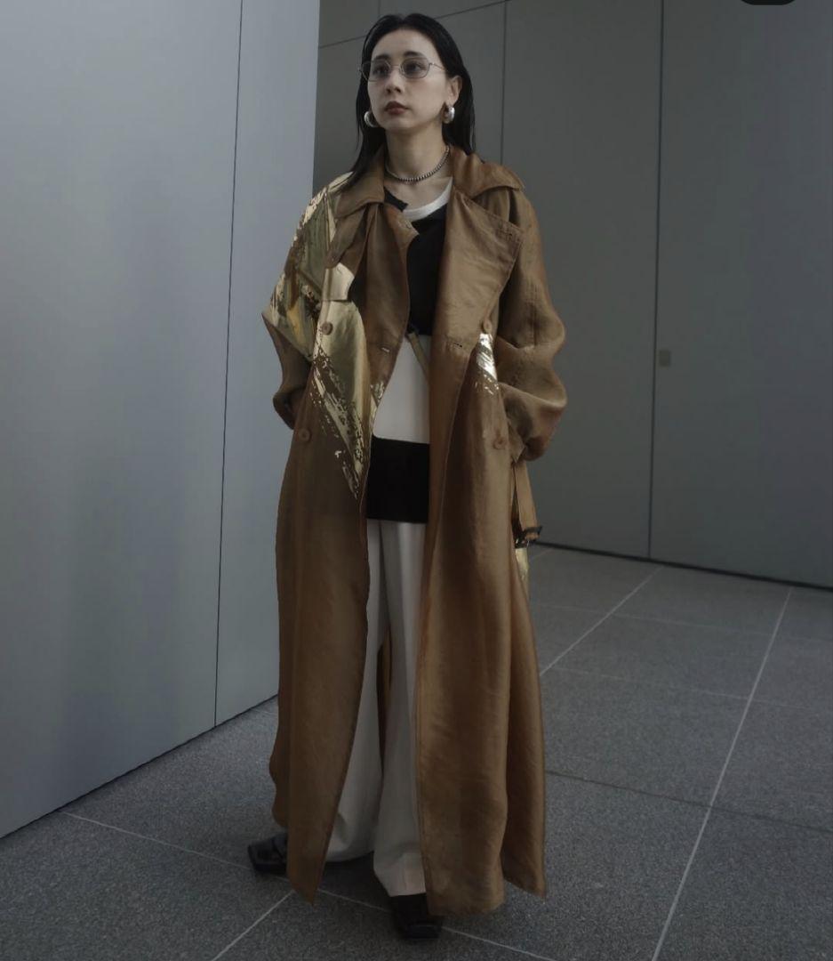アメリヴィンテージFOIL PAINTING SHEER TRENCH COAT