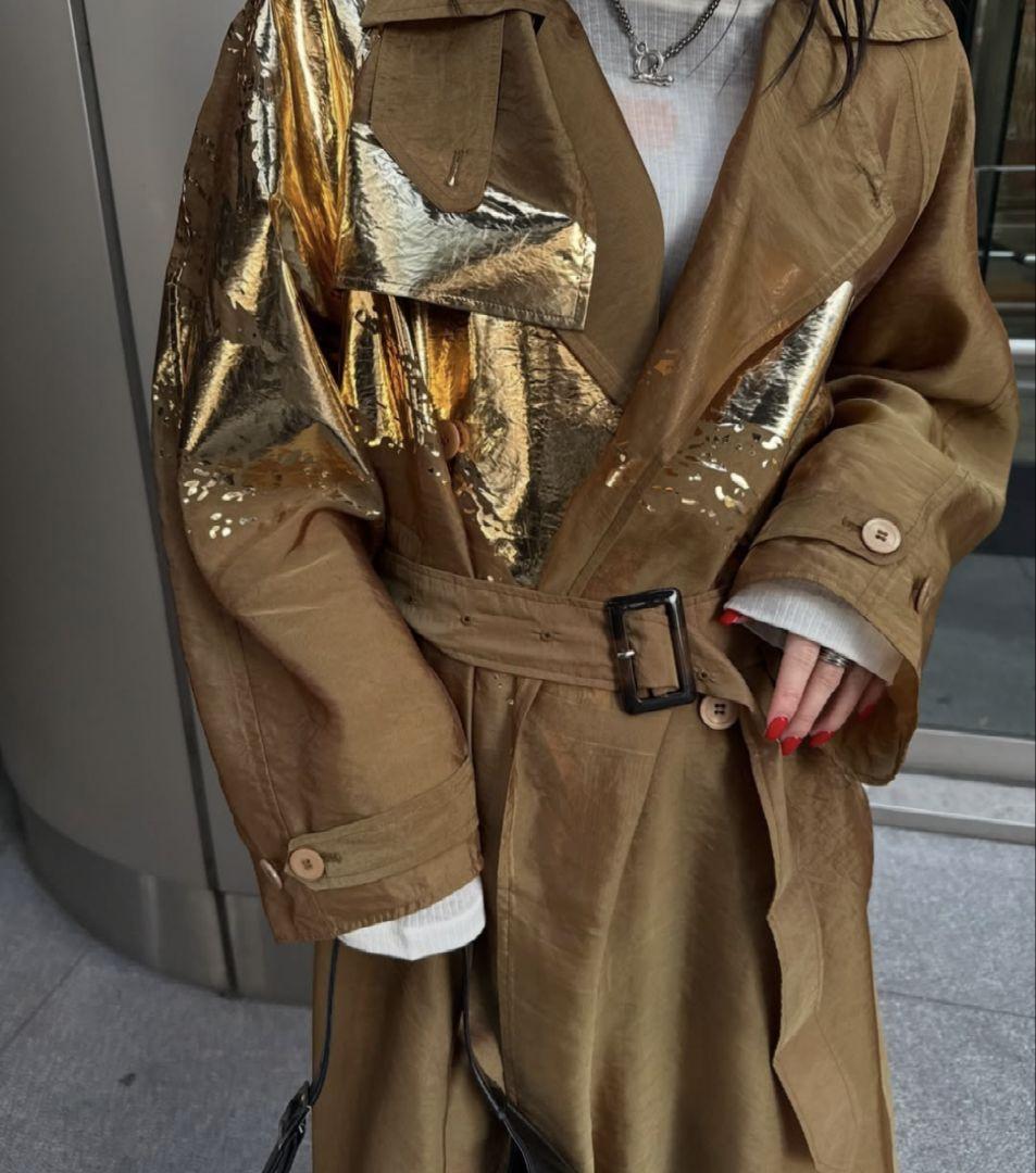 アメリヴィンテージFOIL PAINTING SHEER TRENCH COAT